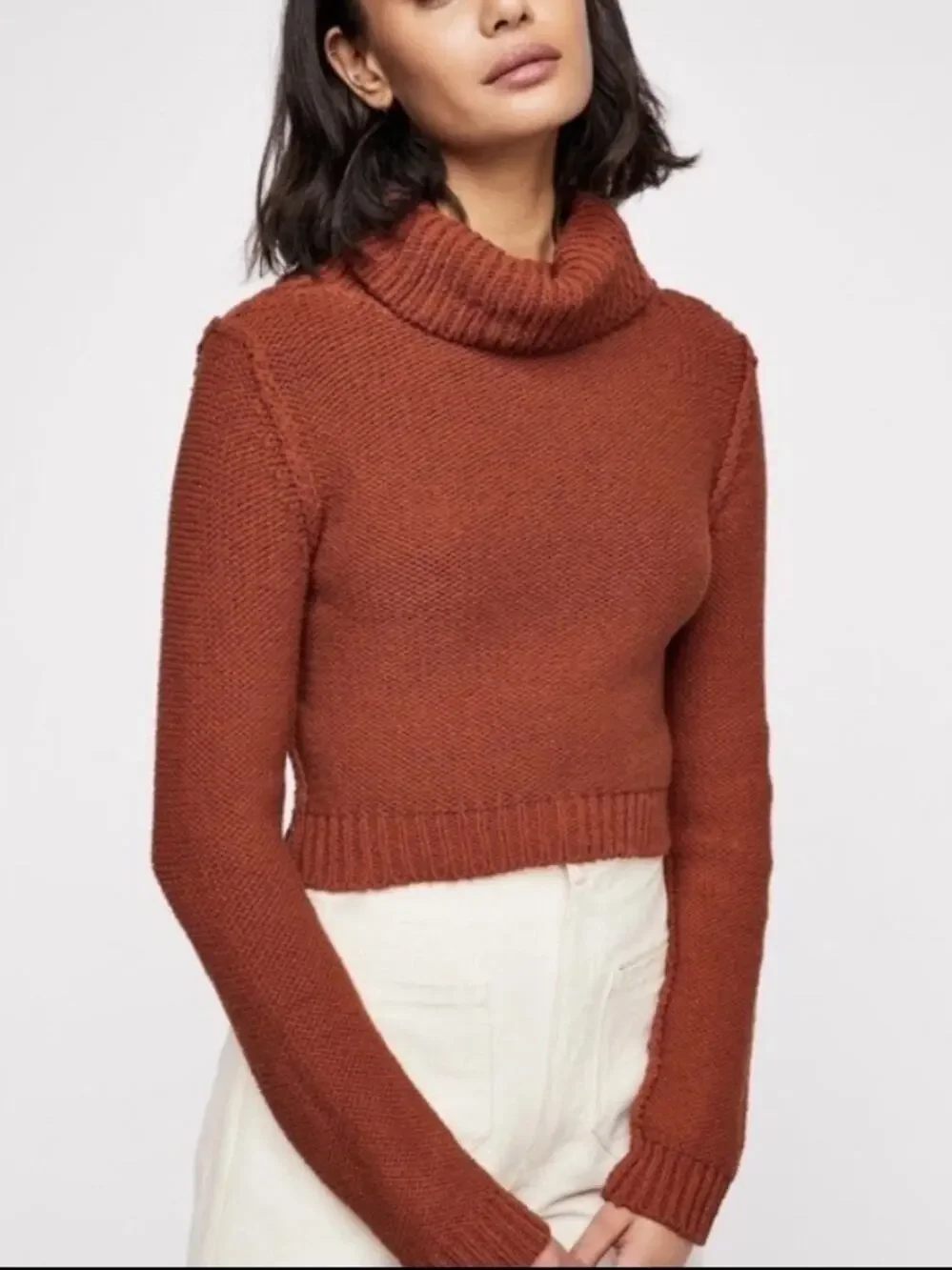 Free People Solar Eclipse Cropped Turtleneck Sweater Small Orange Rust